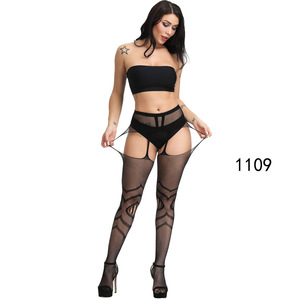 Zs156 grande taille grosse grande femmes sans couture dentelle noire jarretière collants découpés jarretelles bas résille - Product Image 2