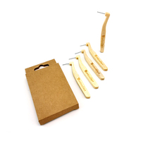 Brosse interdentaire en bambou naturel biodégradable respectueuse de l'environnement en forme de L, certifiée CE ISO, manche en bois, sans BPA, poils doux