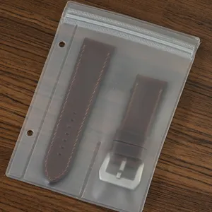 Saco de pulseira de relógio transparente com logotipo personalizado, saco plástico de PVC para embalagem de pulseira de relógio em couro PU de 2 peças
