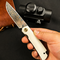 Couteau pliant EDC artisanal sur mesure, lame en acier Damas cuivré, manche en os de bœuf, couteau de poche de collection