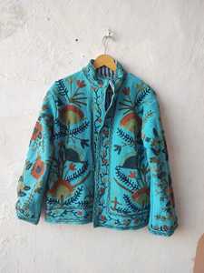 Turquoise TNT Suzani Jacket Animal Pattern Woven Breathable Heart Embroidery Handmade Boho Winter Festival <b>Coat</b> - Product Image 5