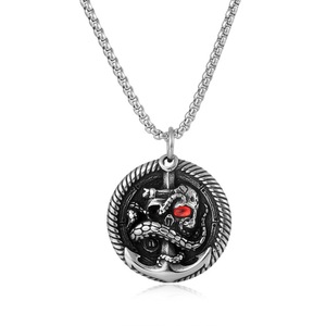 Collar con colgante de ancla de acero inoxidable yunnique con diseño de calavera de serpiente y ojo rojo para hombre, joyería de regalo, cadena de 60cm - Product Image 1