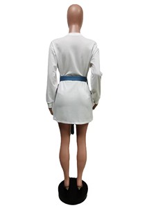 2024 automne lettre brodée cravate courte à manches longues robes robe <span class=keywords><strong>en</strong></span> jean femmes robe <span class=keywords><strong>en</strong></span> jean - Product Image 6