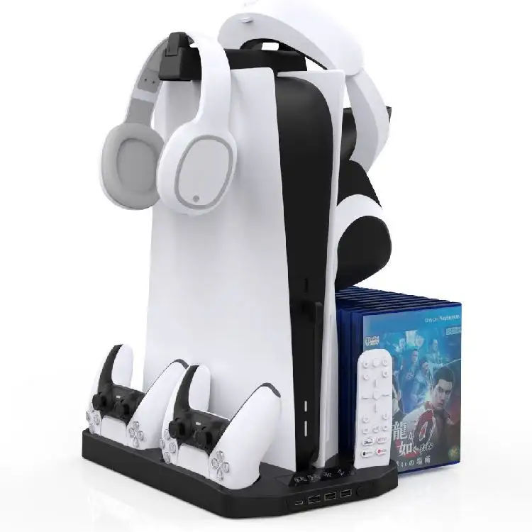 9 In 1 Vertical Cooling Fan Dual Charging Dock Stand With Games Storage 3 Hub Port Headset Holder For Sony Ps5 Game Console