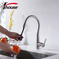 Robinet de cuisine moderne monotrou en acier inoxydable brossé, mitigeur à poignée unique avec douchette extractible en céramique et capteur tactile intégré