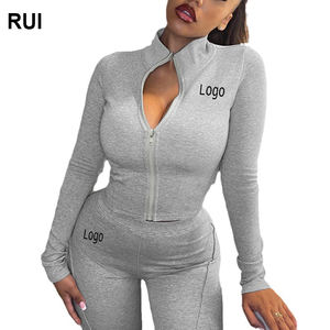 RUIQUWIN Wholesale <b>Sexy</b> Breathable Zipper Top Fashion High Elastic Sweatpants <b>Women's</b> Casual Sports <b>Suit</b> Spring Sets - Product Image 1