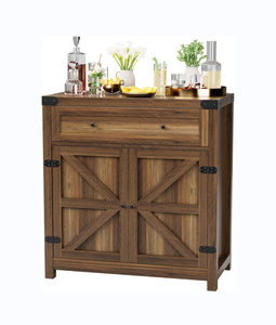 Coffee bar Gabinete Farmhouse locker con cajones y estantería ajustable Barn Door Locker (marrón) - Product Image 1