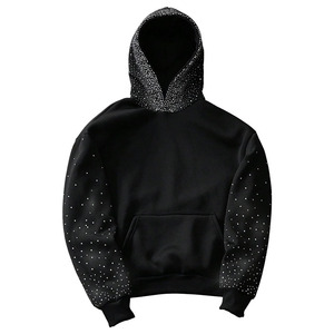 Sweat à capuche Streetwear pour homme, coupe ample, en coton mélangé, avec strass, entièrement personnalisable, style streetwear, pull à capuche avec strass - Product Image 1