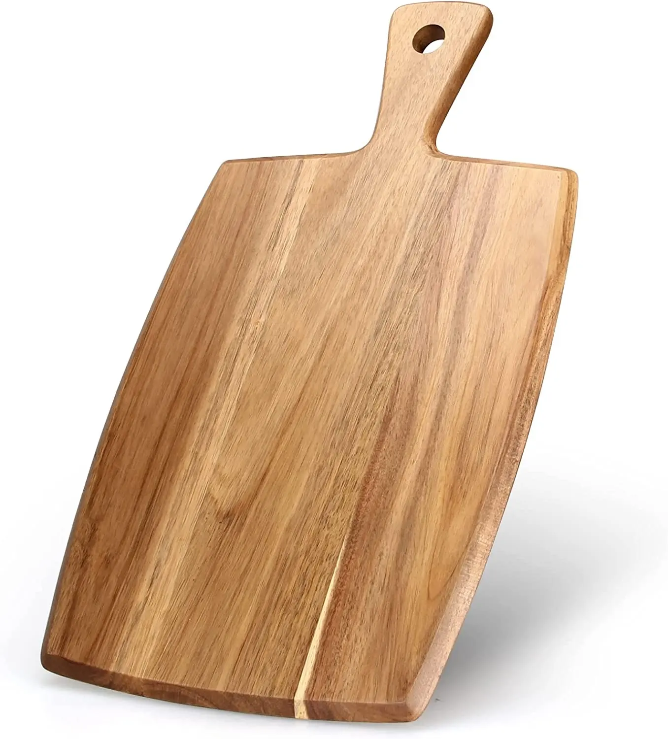 Papan pemotong akasia kustom pabrik dengan pegangan terbuat dari bambu dan kayu, papan ukir keju, nampan makanan