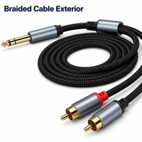 Câble audio 6,5 mm vers double RCA tressé, adaptateur stéréo avec connecteurs plaqués or pour amplificateur, haut-parleur, mixeur et audio domestique
