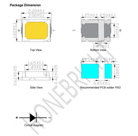 Diode LED 2016 0.2W 0.5W SMD Phosphore Converti Ambre Blanc Chaud 1500K 1700K 1900K Puce LM