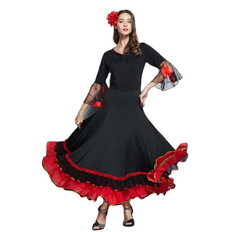 Baoblaze Flamenco Ballo Valzer Grande Swing Moderno Abito Gonna Lunga per Donna Ragazze 