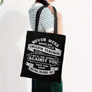 Bolsa de compras con estampado: "Advertencia para profesores de inglés: No te metas con nosotros. Lucharemos contra ti con palabras que <span class=keywords><strong>nunca</strong></span> hayas oído antes" - Product Image 1
