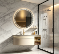 Miroir intelligent LED incurvé mural pour salle de bain avec armoires de rangement ouvertes en céramique - Aluminium aéronautique 6063