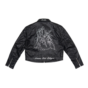 Chaqueta de Cuero PU Acolchada para Motociclista con Bordado Completo de <span class=keywords><strong>Toro</strong></span> y Patrón de Caballo Lavado, Ropa Casual de Montar, Chaqueta de Invierno para Hombre - Product Image 4