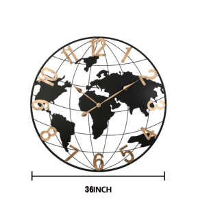 Horloge murale en métal noir de 36 pouces, horloge murale moderne silencieuse avec carte du monde et chiffres arabes dorés vintage, décorative - Product Image 6