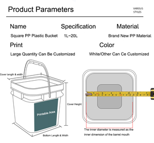 Leadloong Thùng vuông thùng nhựa vuông xô với nắp nước dày XÔ-cấp thực phẩm nhựa 20 lít Thùng nhựa - Product Image 5