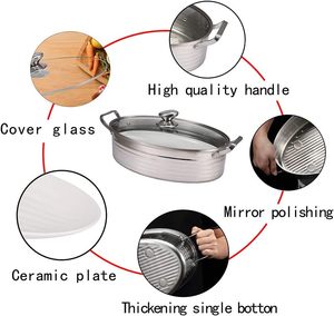 Juego de ollas de vapor ovaladas <span class=keywords><strong>para</strong></span> pescado con olla de cocina 8QT, sartén de cerámica, mandril, tapa de vidrio ventilada <span class=keywords><strong>para</strong></span> cocinar pescado al vapor, sopa hirviendo, <span class=keywords><strong>pavo</strong></span> asado - Product Image 5