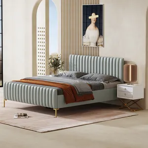 King queen conjunto de cama de couro, moderno, cama de couro com suporte para 1.8 m 1.5 m, moldura dupla, móveis para cama de hotel