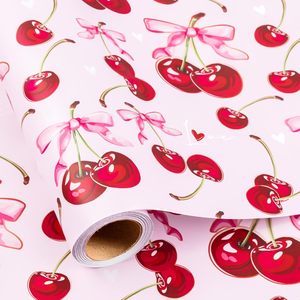 Cherry Bow <b>Wrapping</b> <b>Paper</b> 17in x 16.5ft Pink Sweet Cherry Design Valentine Gift Wrap - Product Image 1