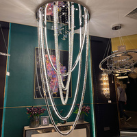 Lustre moderne en cristal à longues boucles, suspension multi-anneaux pour villa, duplex, escalier, décoration de plafond haut