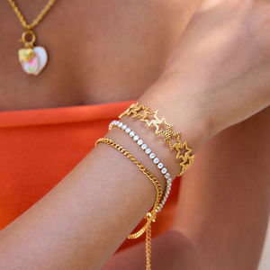 Gelang Baja Anti Karat Berlapis Emas 18K J&D, Model Palu Bintang Lima Berongga untuk Liburan - Product Image 3