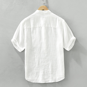 <span class=keywords><strong>Chemise</strong></span> <span class=keywords><strong>polo</strong></span> pour homme de haute qualité, nouvelle arrivée, <span class=keywords><strong>col</strong></span> <span class=keywords><strong>Mao</strong></span> à demi-boutons, 100% lin, respirante, manches courtes, imprimé, poche - Product Image 4