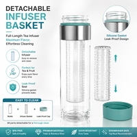 Bouteille d'eau en Tritan de 750 ml avec infuseur à fruits, sans BPA, écologique, pour le sport, la gym et le camping – Vente en gros