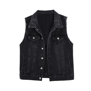 Gilet <span class=keywords><strong>en</strong></span> <span class=keywords><strong>jean</strong></span> rétro au crochet <span class=keywords><strong>sans</strong></span> manches, coupe ample, uni, à simple boutonnage, col rabattu, <span class=keywords><strong>veste</strong></span> <span class=keywords><strong>sans</strong></span> manches de haute qualité pour <span class=keywords><strong>femme</strong></span> - Product Image 5