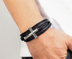 New 18k Gold Cross Charm Bracelets Jewelry Fashion High Quality Multi-layer <strong>Leather</strong> Bracelet Men - Product Image 5