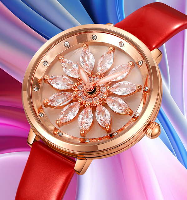 Genuine SKMEI 2268 Customizable Designs Relojes Wristwatch Luxury Beauty Girls Spining Quartz Watch for Women