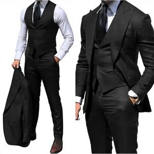 Costume de smoking pour homme - Coupe ajustée 3 pièces (Veste+Gilet+Pantalon) en polyester et rayonne avec braguette boutonnée intégrale - Product Image 1