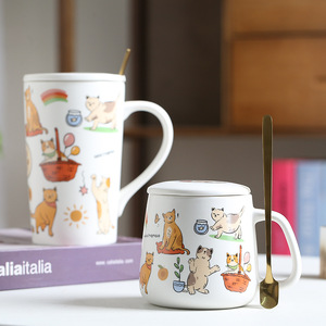 Mug en céramique pour animaux de compagnie, chien et chat mignons, avec couvercle et cuillère, résistant aux hautes températures, pour couple - Product Image 3