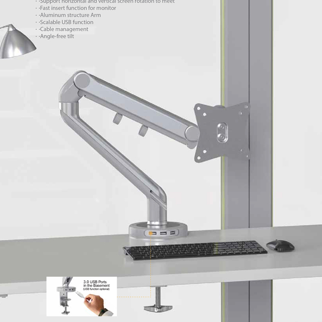 OEM Mac Compatible 13-34" Swing LCD Monitor Arm 75*75/100*100 VESA Metal with PU Surface Pole Mount Monitor Arm