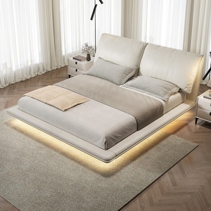 <span class=keywords><strong>Cama</strong></span> <span class=keywords><strong>Suspendida</strong></span> de Cuero de Lujo Minimalista Italiana, <span class=keywords><strong>Cama</strong></span> Doble Acolchada con Almacenamiento para Dormitorio Principal Moderno - Product Image 2