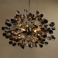 Lustre moderne en laiton de 42 pouces, style luxueux, pétales de fleurs en céramique noire, pour salle à manger, salon
