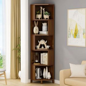 <b>Corner</b> Shelf Wood Bookcase Modern Design Space Saving Freestanding Living Room Storage <b>Cabinet</b> - Product Image 1