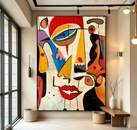 Peinture à l'huile cubiste figurative sur toile, peinte à la main, à l'impasto, visages géométriques, multicolore vibrante, art abstrait rétro texturé