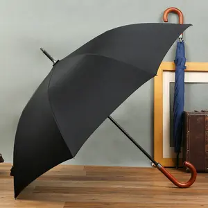 30 Zoll umwelt freundliche super große J-Form Holz schirme Klassische einfarbige Männer Business Straight Long Handle Umbrella