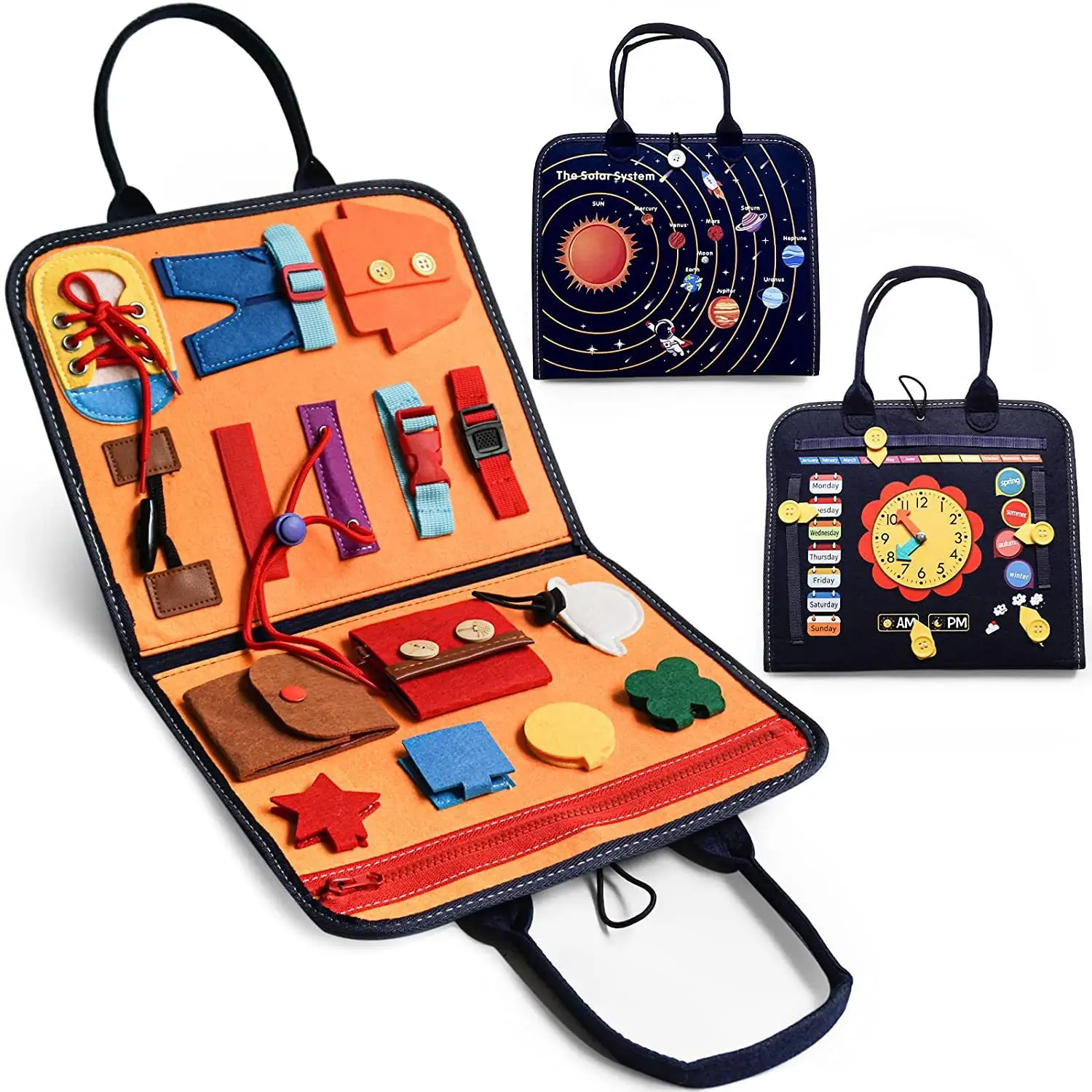 Montessori Feinmotorik Spielzeug Tragbar Abnehmbar Filz Beschäftigt Board Für Kinder Kleinkinder