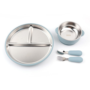 Assiette bébé en acier inoxydable 304, lot de 4 pièces, avec ventouse amovible, manchon en silicone, design compartimenté, <span class=keywords><strong>vaisselle</strong></span> pour tout-petits - Product Image 5