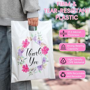 Thank You <b>Bags</b> 12x15 100 Pcs Large Plastic Shopping <b>Bags</b> With Handles For Wedding <b>Small</b> Business Gift Packaging - Product Image 2