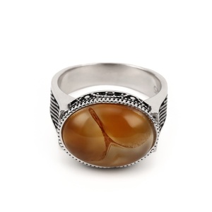 Kaanjewelry Hợp Thời Trang Phong Cách Dân Tộc Phong Cách 925 Sterling Bạc Đá Agate Nhẫn Cho Nam Giới Nhẫn Tốt Với Đá Agate Tự Nhiên - Product Image 2
