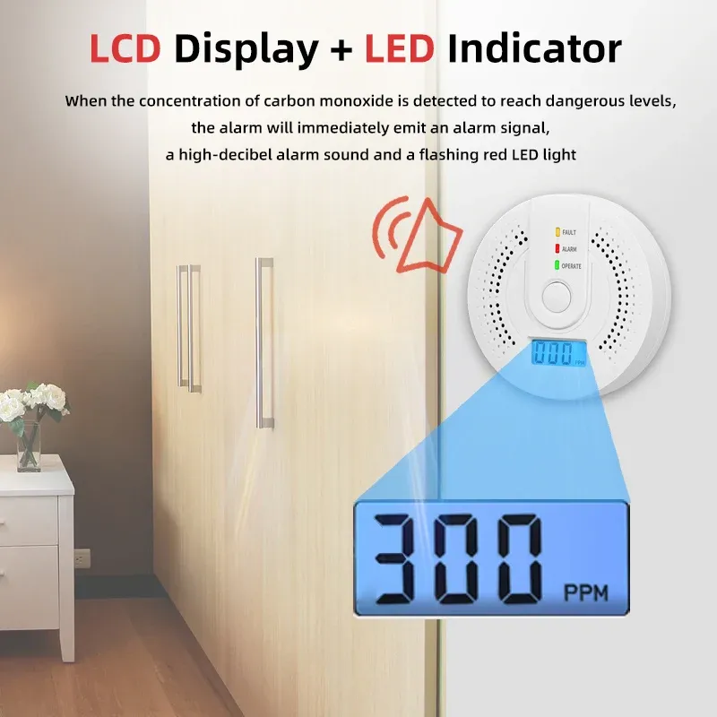 Red Carbon Monoxide Alarm – CO Sensor With LCD Display, Battery Powered, Sound Warning - View #4
