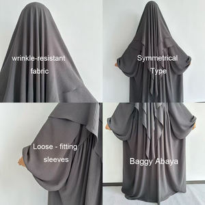 Completo Due Pezzi Abaya Modesta con Khimar in Crepe di Alta Qualità a Doppio Strato Tinta Unita <span class=keywords><strong>Abbigliamento</strong></span> Islamico all'Ingrosso Taglie Forti Set da Preghiera - Product Image 3