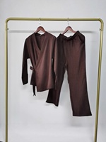 Nouvel ensemble décontracté unicolore à lacets pour hommes et femmes, Abaya musulmane à manches longues, style Moyen-Orient Dubaï, haut et pantalon, 2 pièces