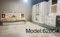 Ensemble complet de meubles design et moderne, lit rembourré en tissu, grande taille, MDF, ensemble chambre à coucher en bois