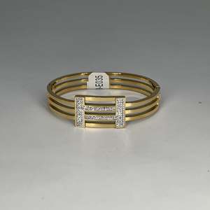 Gold Plated Stainless Steel Fashion Bangle With <b>Crystal</b> H Design For Women - Product Image 1