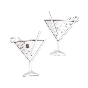 Breloque de <span class=keywords><strong>verre</strong></span> à cocktail <span class=keywords><strong>Martini</strong></span> en alliage de zinc argenté antique, pendentif agitateur pour verres à vin - Product Image 2