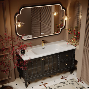 Vintage-inspired French Bathroom Cabinet - Solid Wood Marble Top with Spacious Storage Ideal for High-end Homes Boutique - Product Image 3